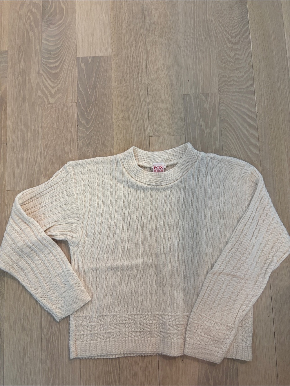 Vintage Knoll Cream Rib-Knit Crewneck Sweater